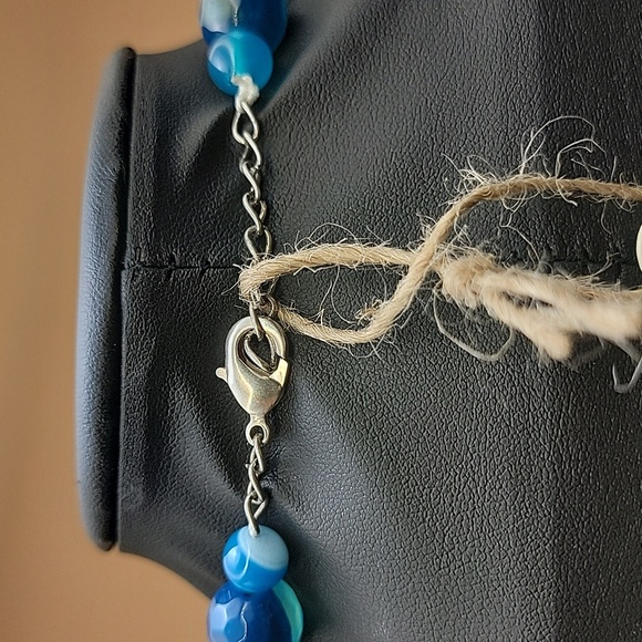 640 Cts Natural Turquoise & Blue Faceted Onyx Beaded Boho Gemstone Necklace - Picture 9 of 10